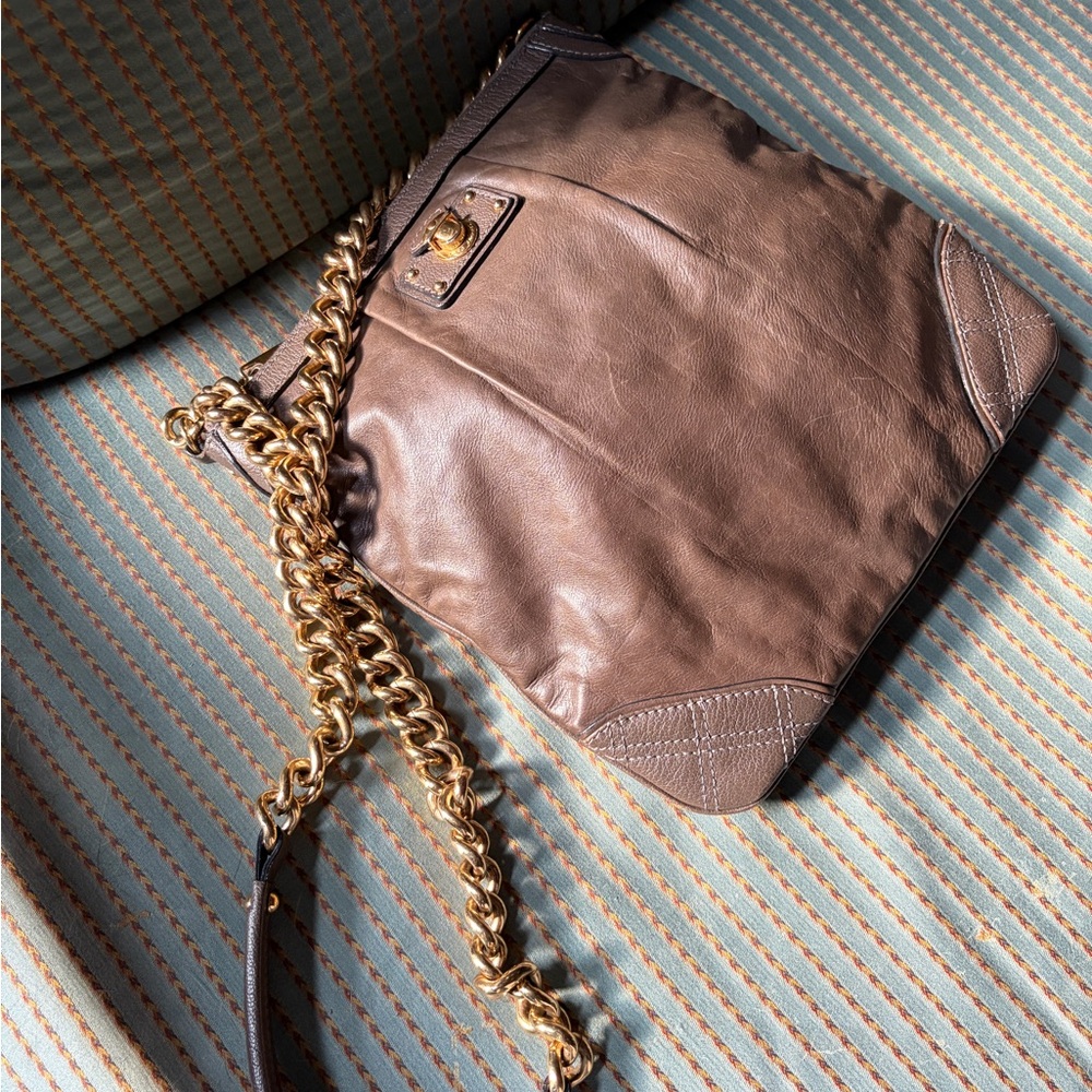 Marc Jacobs Leather Crossbody Bag with Gold Chain Strap - Army Green